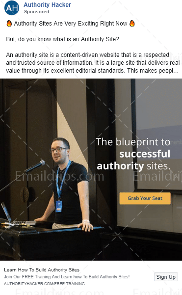 Authority Hacker - Facebook Image Ad 2 - Webinar Authority Site System