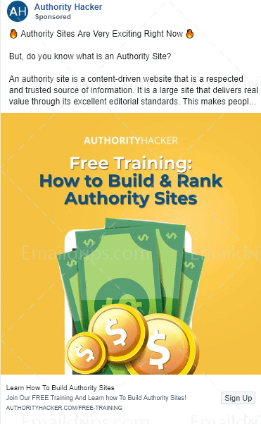 Authority Hacker - Facebook Image Ad 3 - Webinar Authority Site System