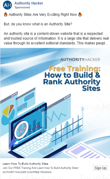 Authority Hacker - Facebook Image Ad 4 - Webinar Authority Site System