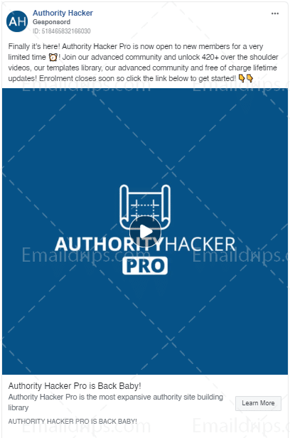 Authority Hacker Pro - Product Launch - FB Video Ad 1