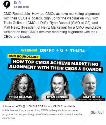 Drift - Webinar CMO Roundtable - Facebook Image Ad