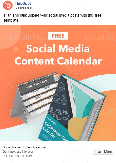 Hubspot - Social Media Content Calendar - Lead Magnet - Facebook Ad 1