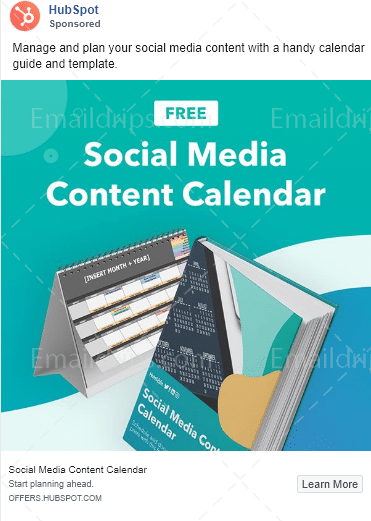 Hubspot - Social Media Content Calendar - Lead Magnet - Facebook Ad 2