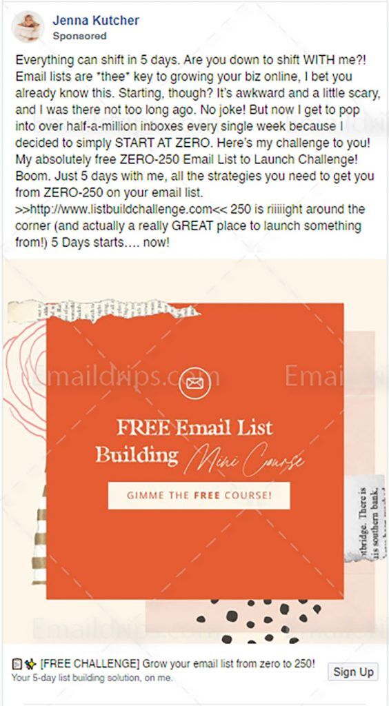 Jenna Kutcher - Email List Building Miniclass - Facebook Image Ad