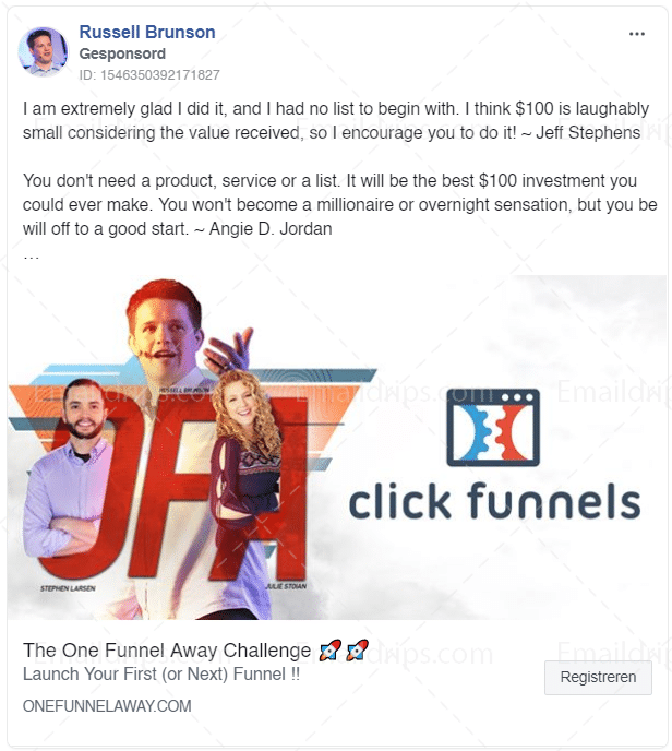 Russell Brunson Clickfunnels - One Funnel Away Challenge - Facebook Image Ad 1