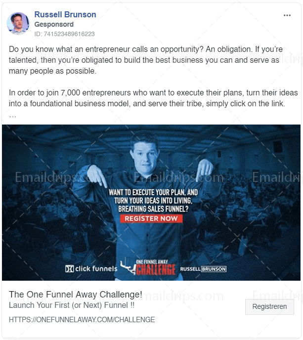 Russell Brunson Clickfunnels - One Funnel Away Challenge - Facebook Image Ad 3
