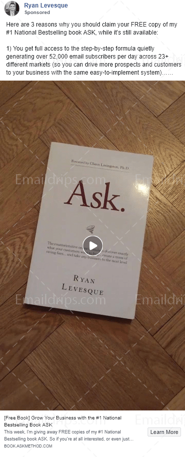 Ryan Levesque- ASK Method Book - Facebook Video Ad 1