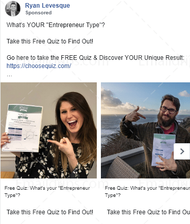 Ryan Levesque- Quiz Entrepreneur Type - Choose Book - Facebook Carousel Ad