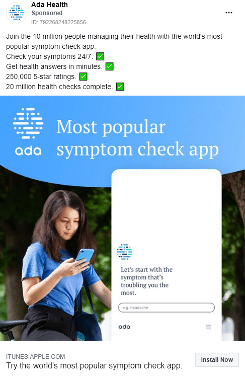 Ada Health - Free Trial - App -Facebook Ad