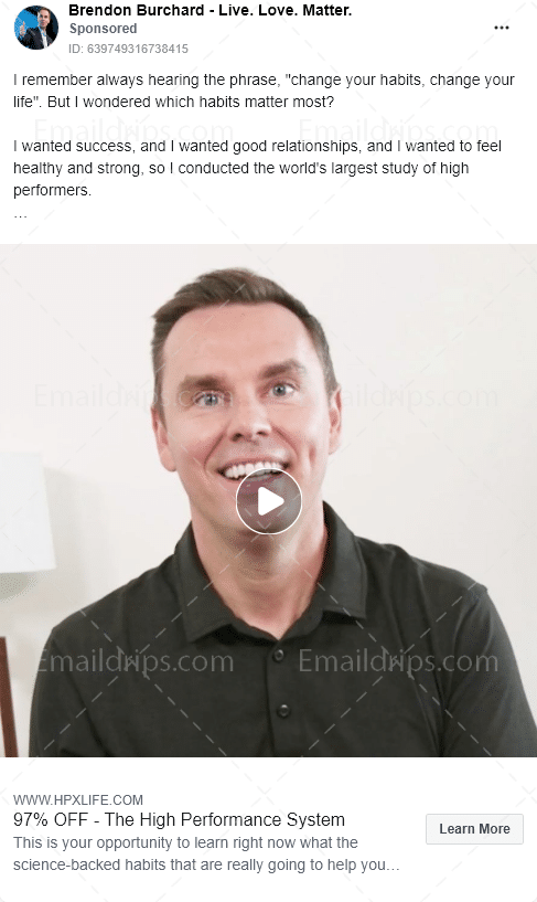 Brendon Burchard - High performance system - Facebook Ad