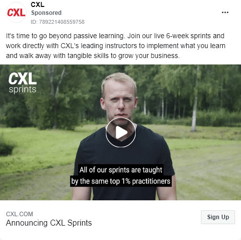 CXL - Product Launch - CXL sprints - Facebook Ad