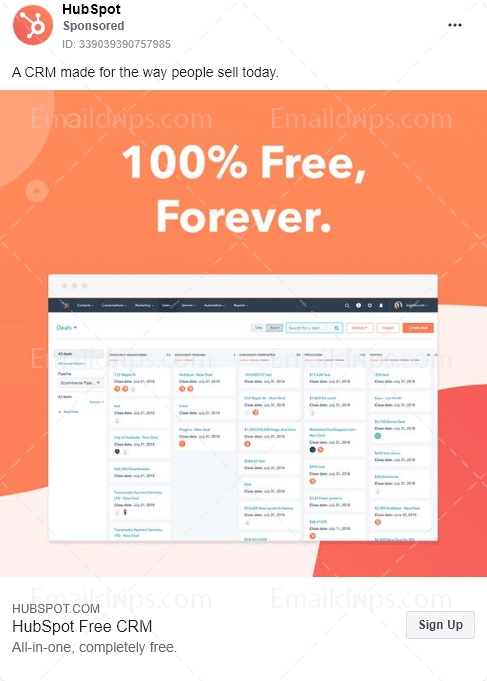 HubSpot - Free trial - Facebook Ad