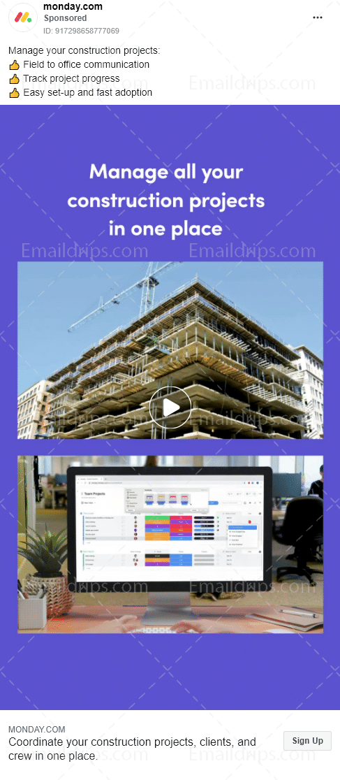 Monday.com - Free Trial - Construction - Facebook Ad