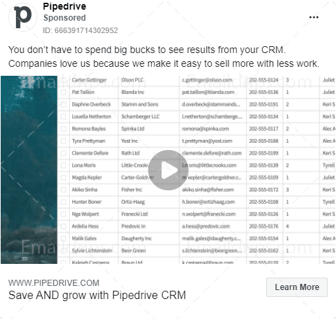 Pipedrive - Free trial - Get Stared - Facebook Ad