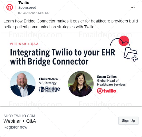Twilio - Webinar - Twilio healthcare - Facebook Ad